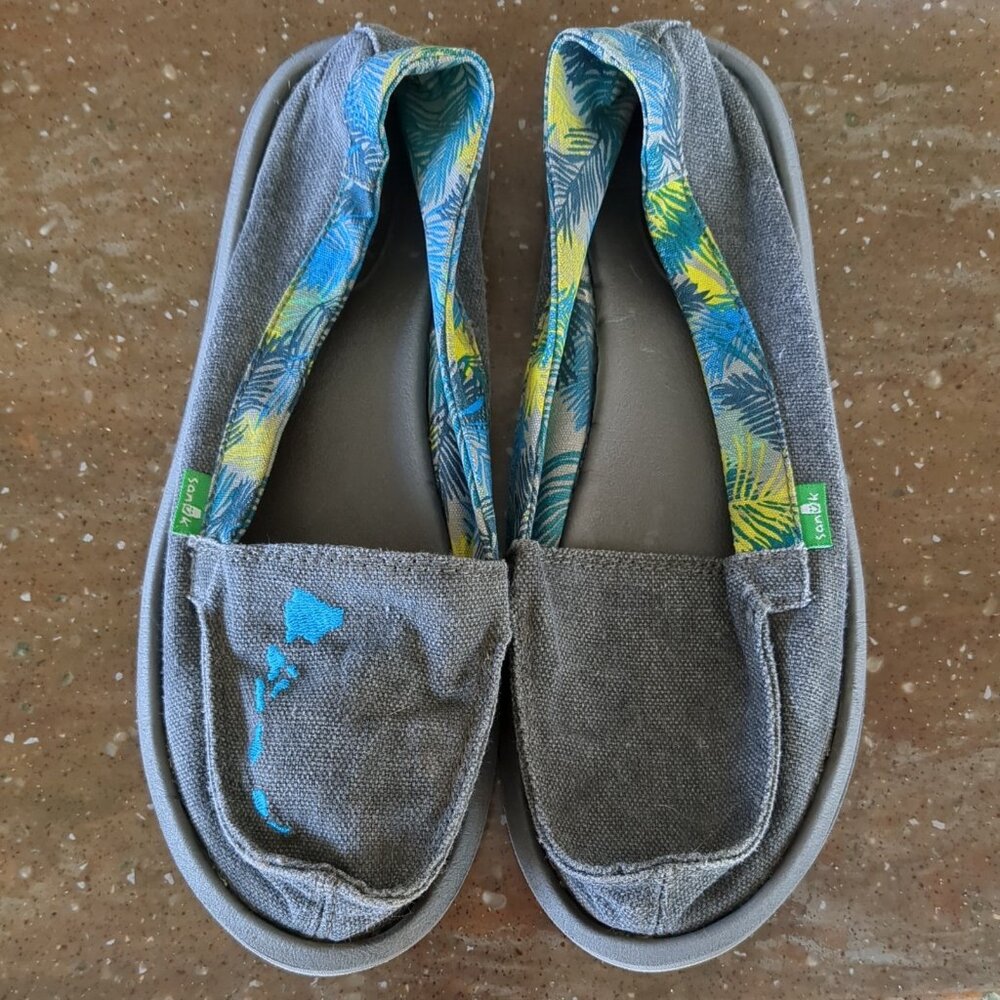 Sanuk Women’s Sz 7 Casual Canvas Hawaii Island Flats Loafer Gray Slip On Shoes